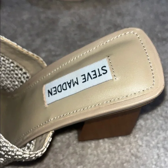 Steve Madden Taupe Realize Crochet Block-Heel Sandals Size - Picture 14 of 15